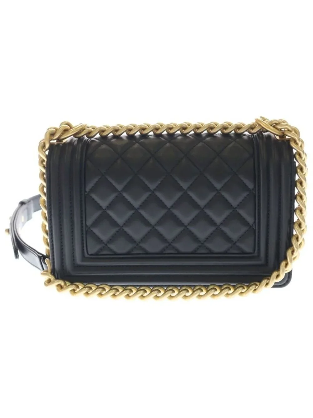 Chanel Boy Quilted CC Logo Small Gold Lambskin Black Shoulder